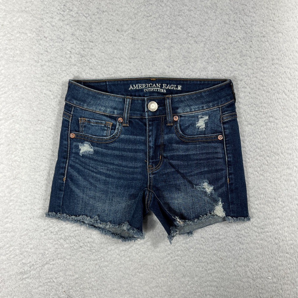American Eagle Super Stretch X 0 (W24.5) Distressed Jean Denim Shorts Midi Women